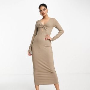 NWT NA-KD ring detail cut out midi dress in beige
